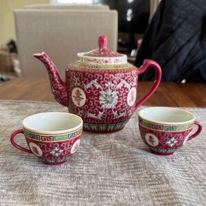 Vintage Chinese Elegant Red Porcelain Tea Set